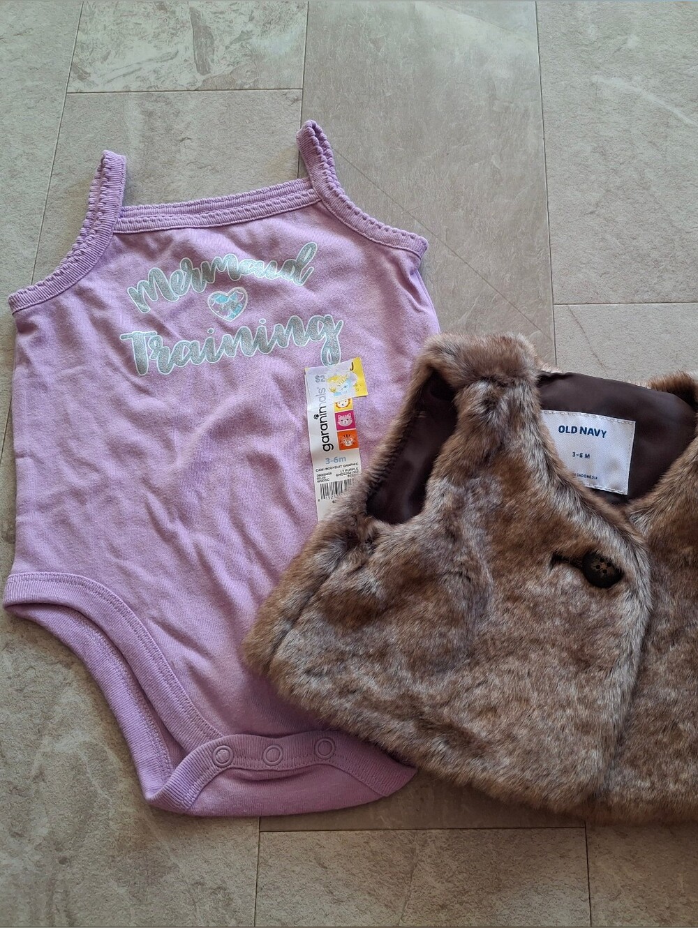 Lilac 'My Heart is Swimming' Baby Tank + Faux Fur Vest Set